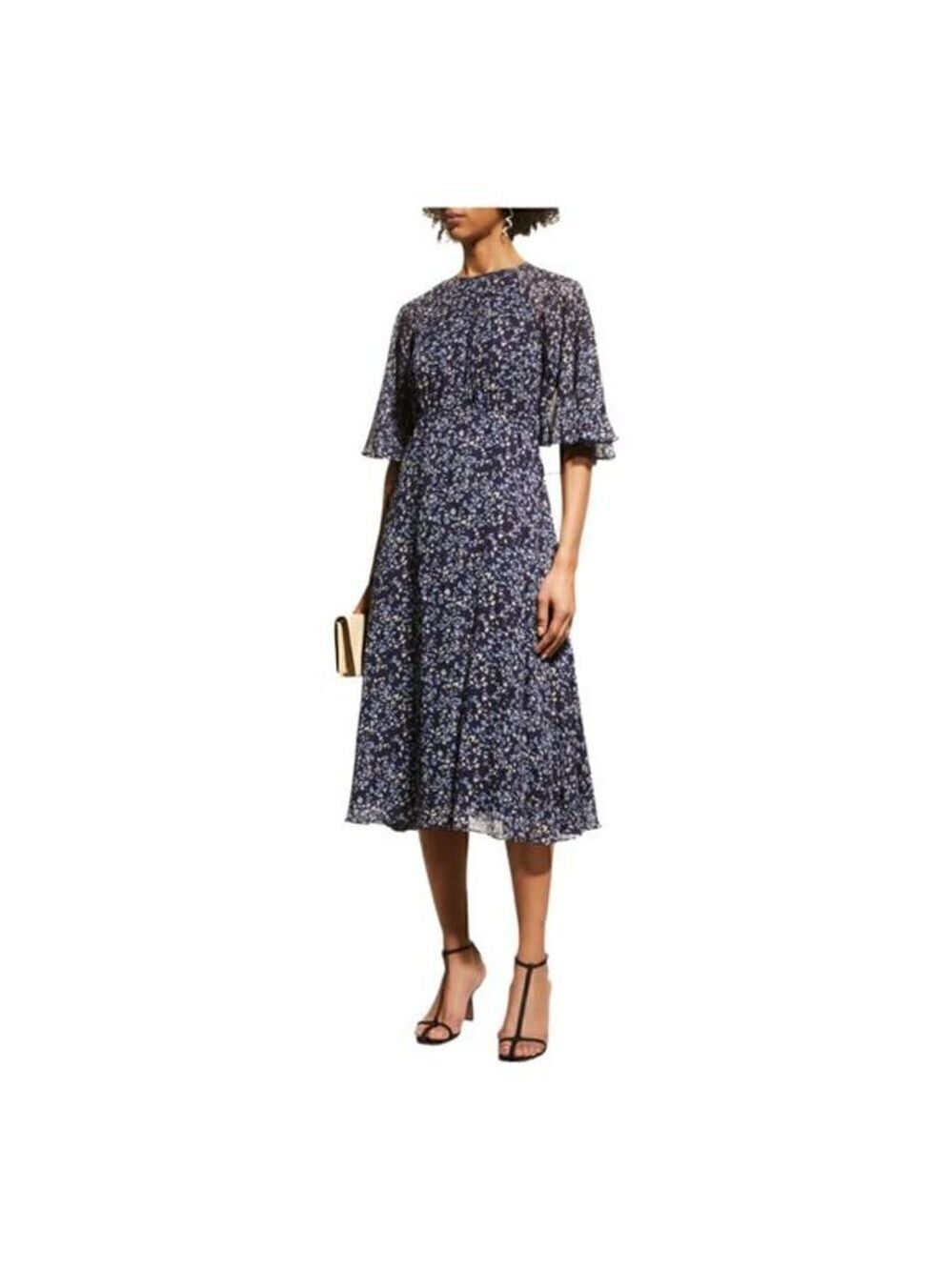 Teri jon by Rickie Freeman Blue Printed Chiffon Capelet Dress Size 4 NWT - Picture 3 of 5